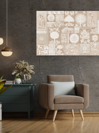 Beige Tribal Nature Animals Heritage Canvas Art for Rustic Homes