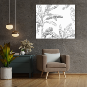 Monochrome Tropical Leaves Botanical Canvas