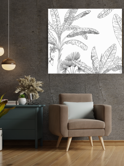 Monochrome Tropical Leaves Botanical Canvas Art – Black & White Wall Decor