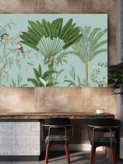 Sky Blue Tropical Leaves Floral Canvas Art for Airy Living Spaces