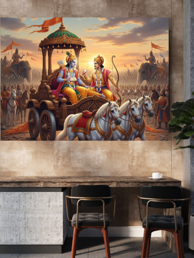 Mahabharat Krishna Arjun Chariot Canvas Art for Spiritual Spaces