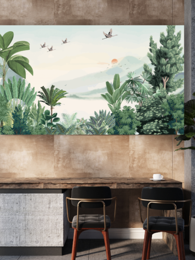 Tropical Mountain Landscape Birds Scenic Canvas Art for Calm Spaces