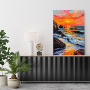 Sunset Seashore Tranquil Landscape Canvas