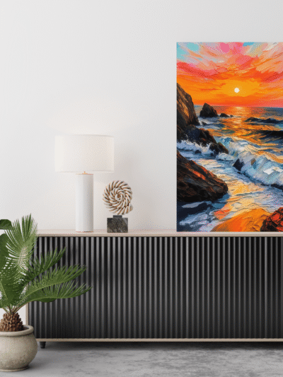 Sunset Seashore Tranquil Landscape Canvas Art for Calm Living Rooms