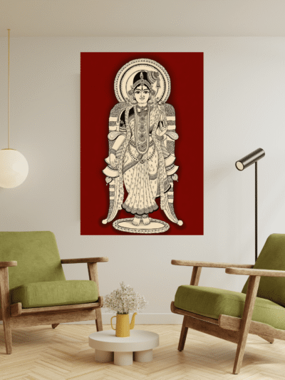 Crimson Goddess Line Art Canvas for Spiritual Interiors