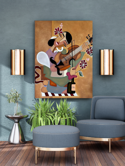 Geometric Violinist Abstract Canvas Art for Music Lovers