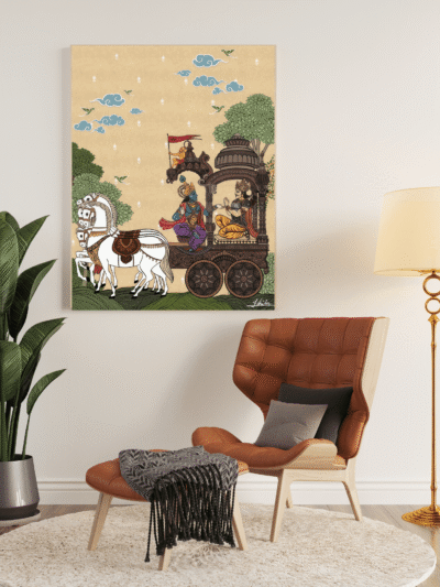 Mahabharat Krishna Chariot Epic Canvas Art for Spiritual Homes