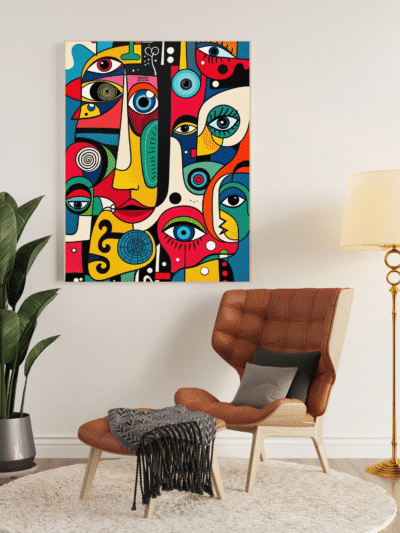 WallStorie Bold Multicolor Abstract Face Canvas Art – Modern Portrait Wall Decor