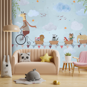 Playful Cycling Cartoon Sky Kids Wallpaper