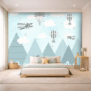 WallStorie Blue Sky Airplanes Kids Wallpaper - Flying Airplane Wall Mural for Playroom & Nursery