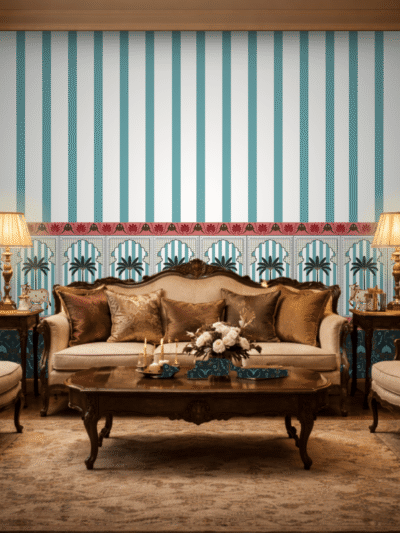 WallStorie Pastel Blue Linear Wallpaper - Minimal Vertical Line Wall Mural for Bedroom & Living Room