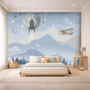 WallStorie Pastel Space Adventure Kids Wallpaper - Astronaut & Rocket Mural for Nursery & Playroom