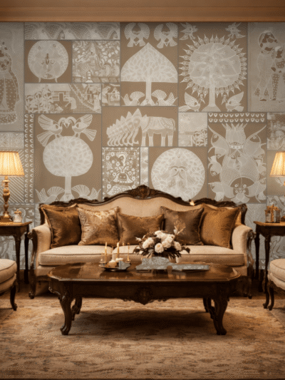 WallStorie Heritage Tribal Animal Wallpaper - Traditional Indian Folk Art Wall Mural for Living Room & Bedroom
