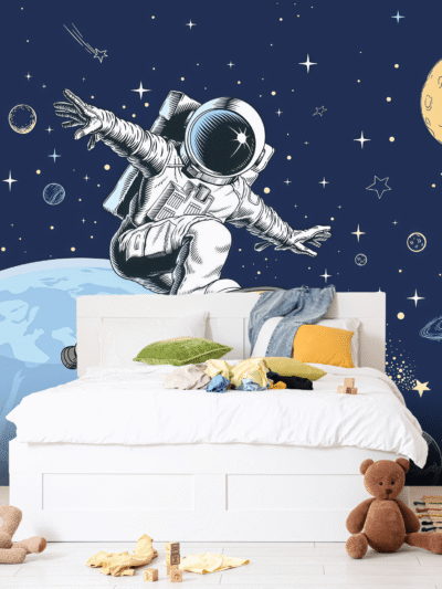 Cosmic Skate Astronaut Adventure Kids Wallpaper for Playful Rooms