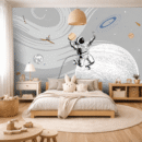 Grey Galaxy Floating Astronaut Kids Wallpaper for Modern Rooms