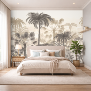 Grey Silhouette Tropical Layers Wallpaper