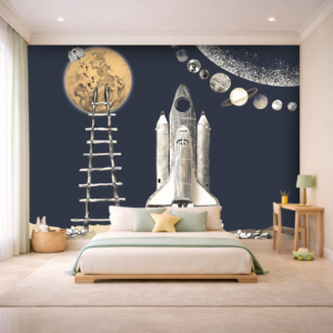 Midnight Rocket Launch Kids Space Wallpaper