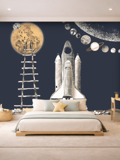 Midnight Rocket Launch Kids Space Wallpaper for Adventurous Rooms