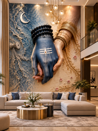 Divine Ardhanarishvara Hand-in-Hand Aesthetic Wall Art