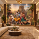 Divine Radha Krishna Temple Serenade Wall Art Wallpaper