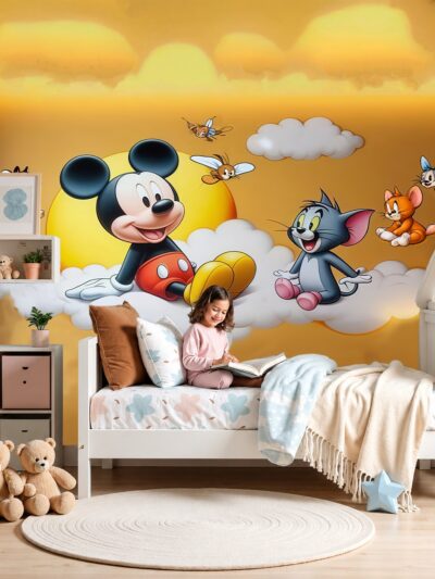 Mickey & Friends Cartoon Dreamy Clouds Kids Wallpaper