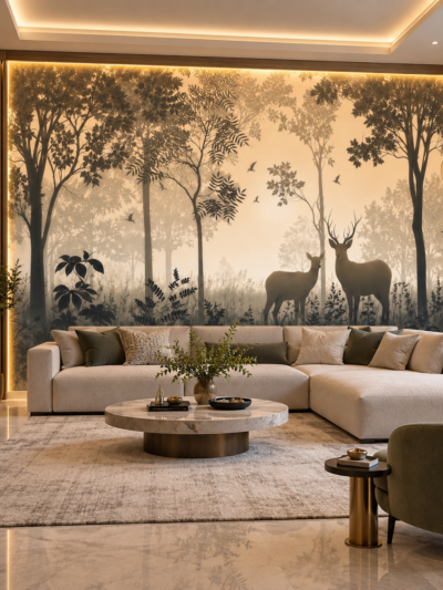 Misty Golden Forest Deer Wallpaper